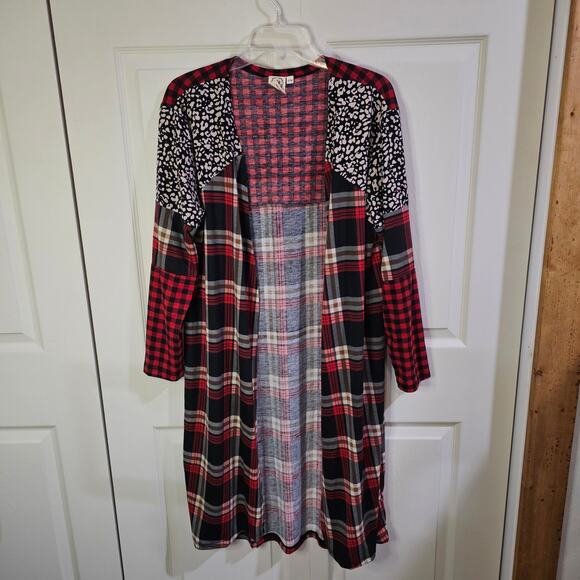Grace And Emma Cardigan Womens S/M Boho Western Leopard Plaid Festival Style - Picture 7 of 7